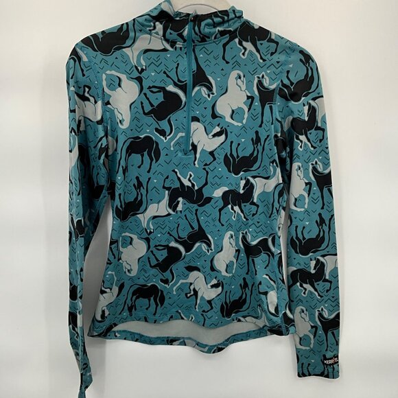 Kerrits Women's XS Long-Sleeve Equestrian Print Top Blue & Black - Picture 1 of 7